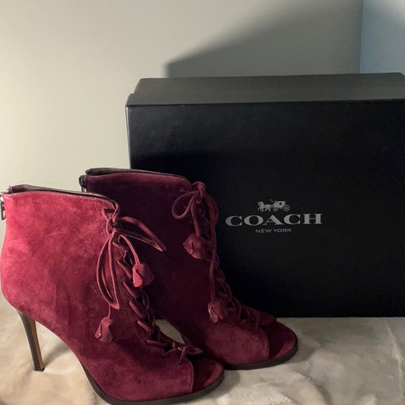 EUC Coach “Lena Lux” Peep Toe Suede Booties - Size 8 - Picture 3 of 14